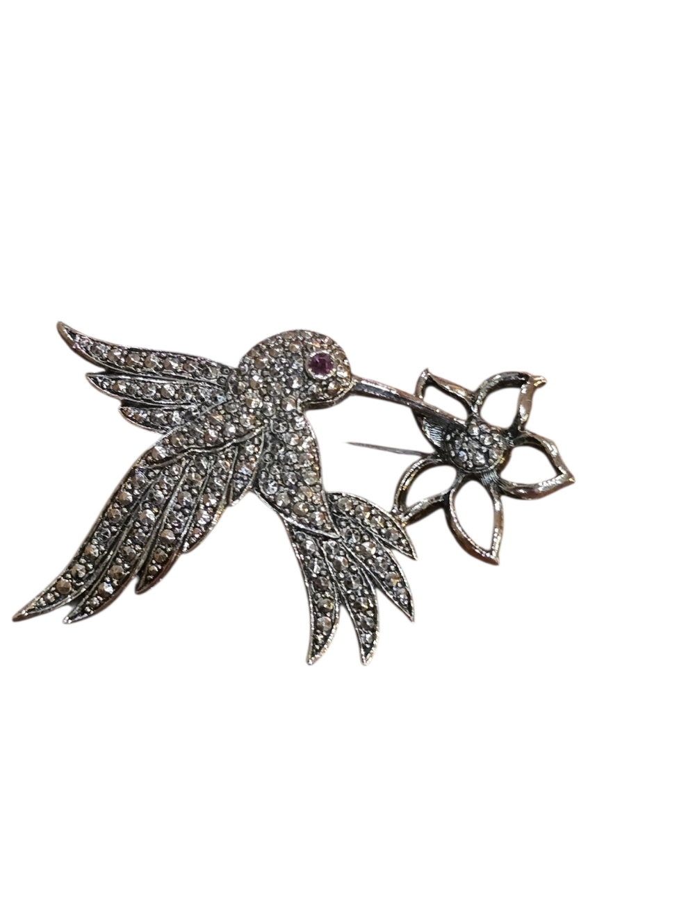 Avon Hummingbird Silvertone Crystal Vintage Brooch